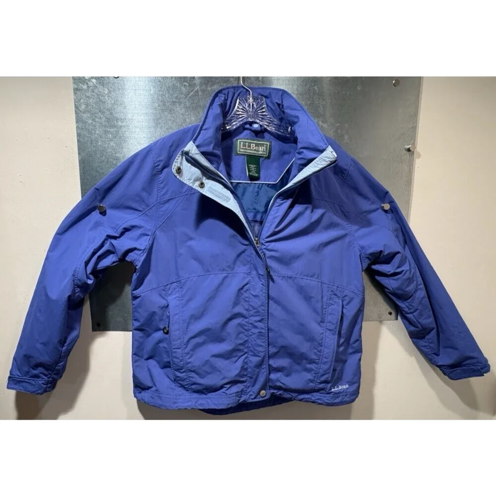 LL Bean 3 in 1 Jacket Women's Blue Windbreaker Hid-a-Hood Rain Jacket L-REG - Picture 9 of 16